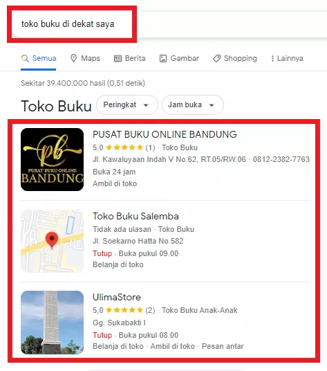 hasil pencarian google business profile