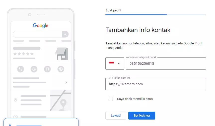masukkan informasi kontak bisnis ke google business profile