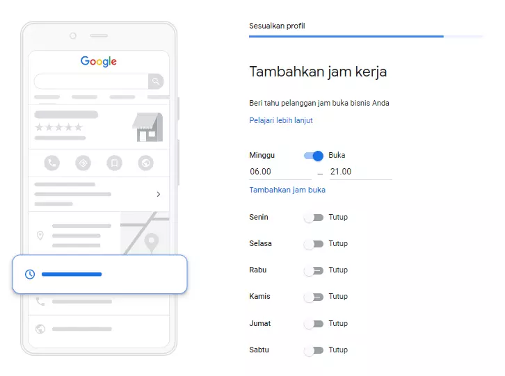 mengatur jam buka bisnis Anda