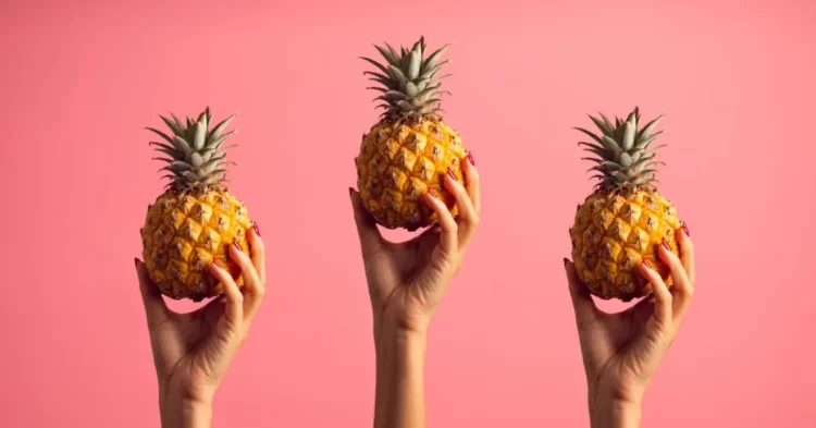 orang memegang buah nanas