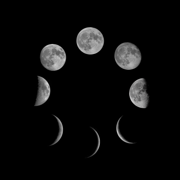 Rangkaian fase bulan dari purnama hingga sabit, ilustrasi kalender puasa sunnah dalam Islam